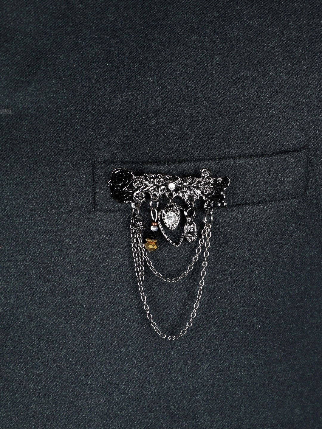

Alvaro Castagnino Men Black Embellished Stylish Brooch Pin