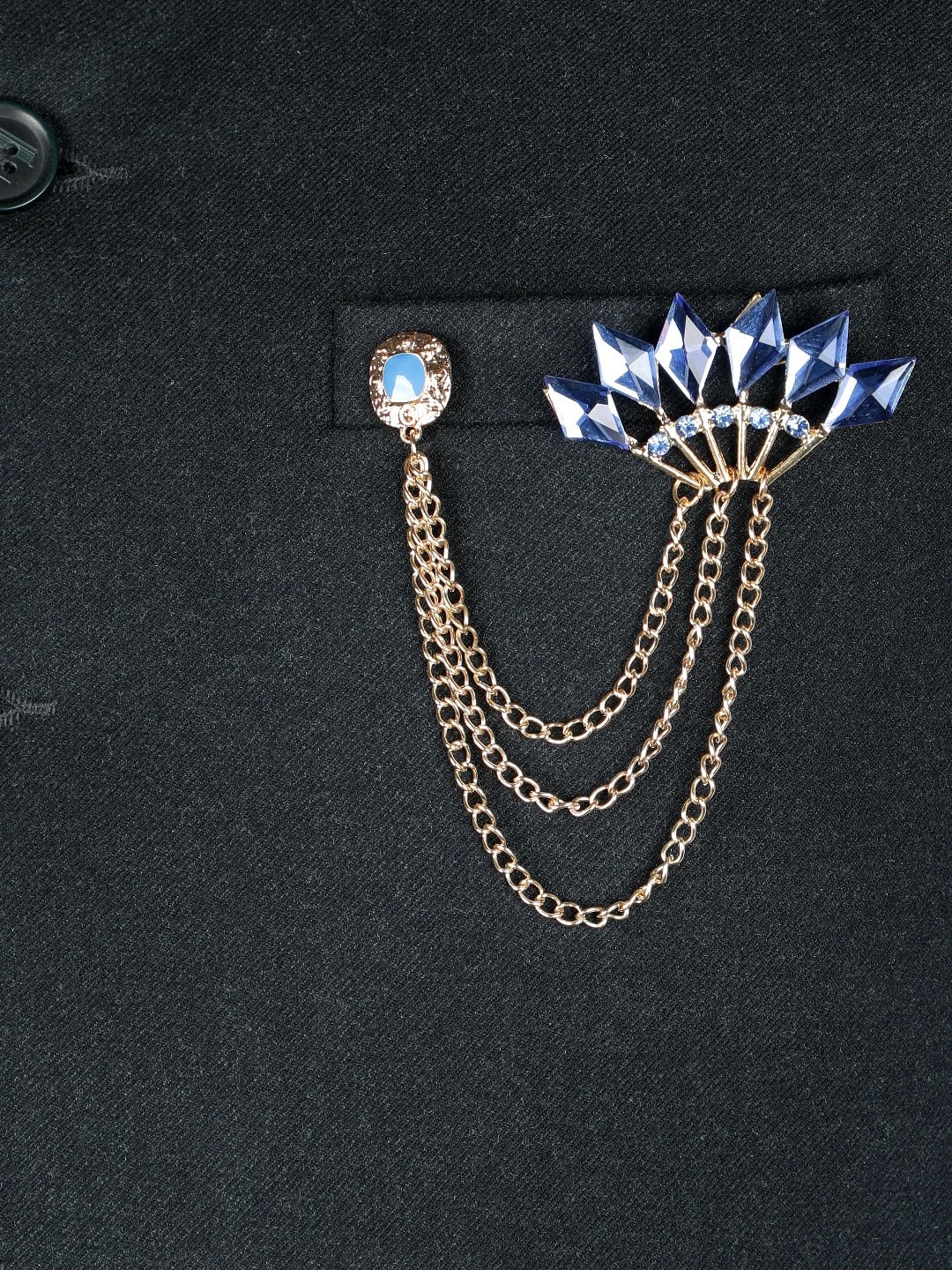 

Alvaro Castagnino Men Gold-Toned & Blue Stone-Studded Embellished Stylish Brooch Pin