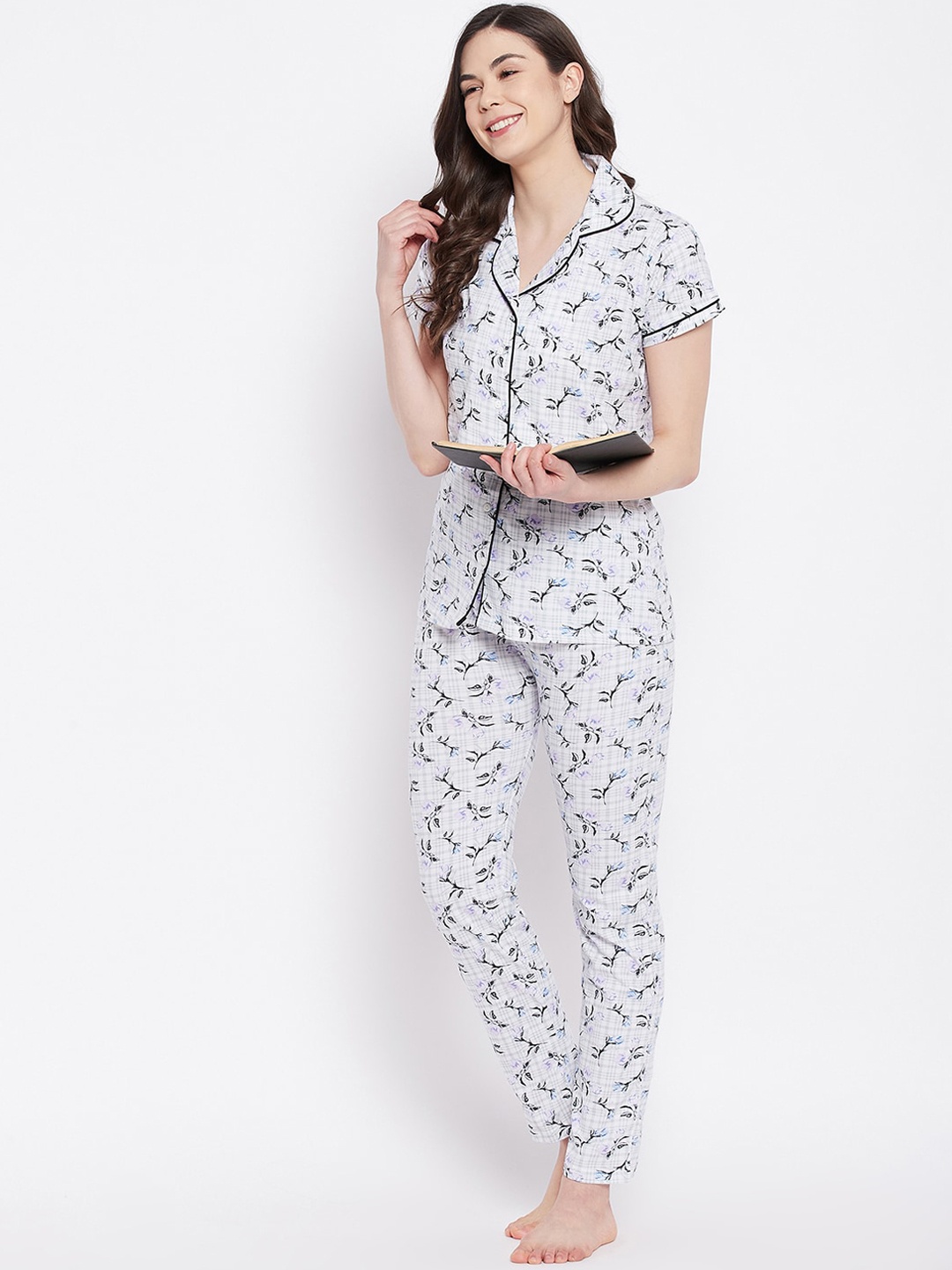 

Camey Women Purple & Black Printed Pure Cotton Night suit