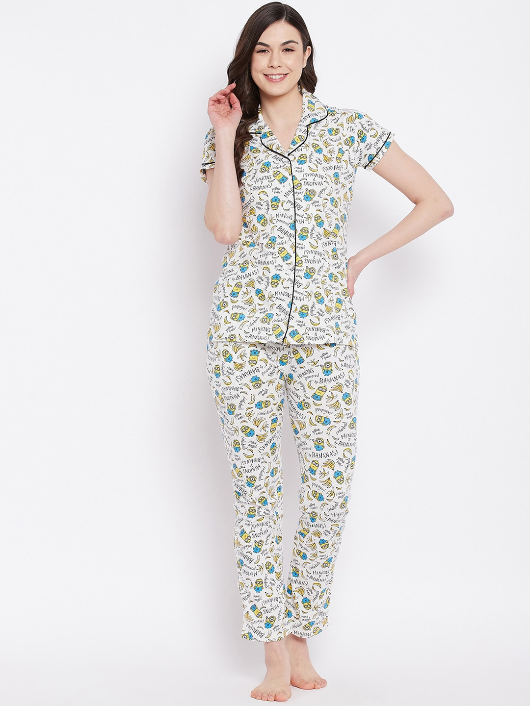 

Camey Women White & Blue Printed Night suit NSH-709-B