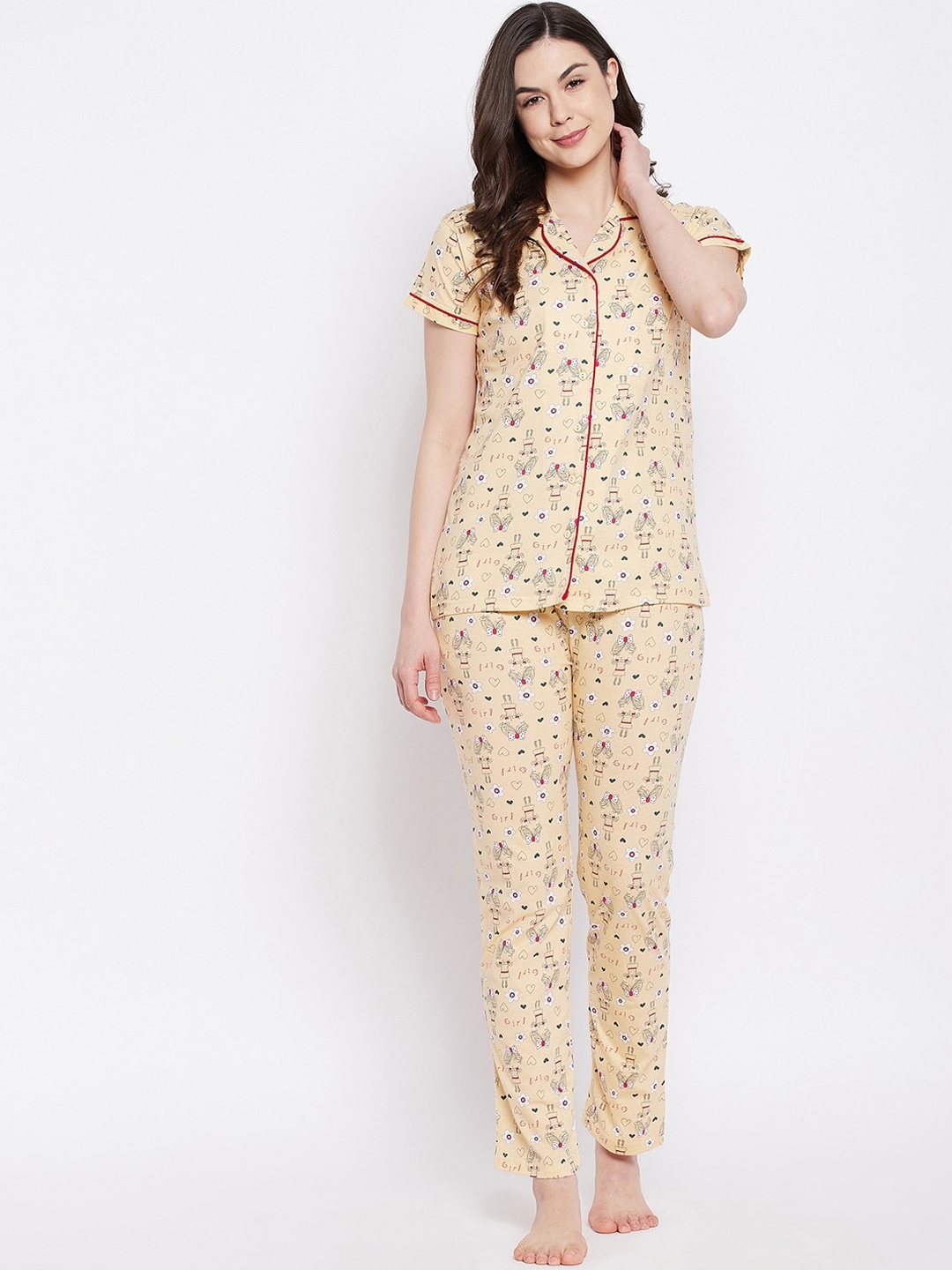 

Camey Women Beige & Black Printed Night Suit