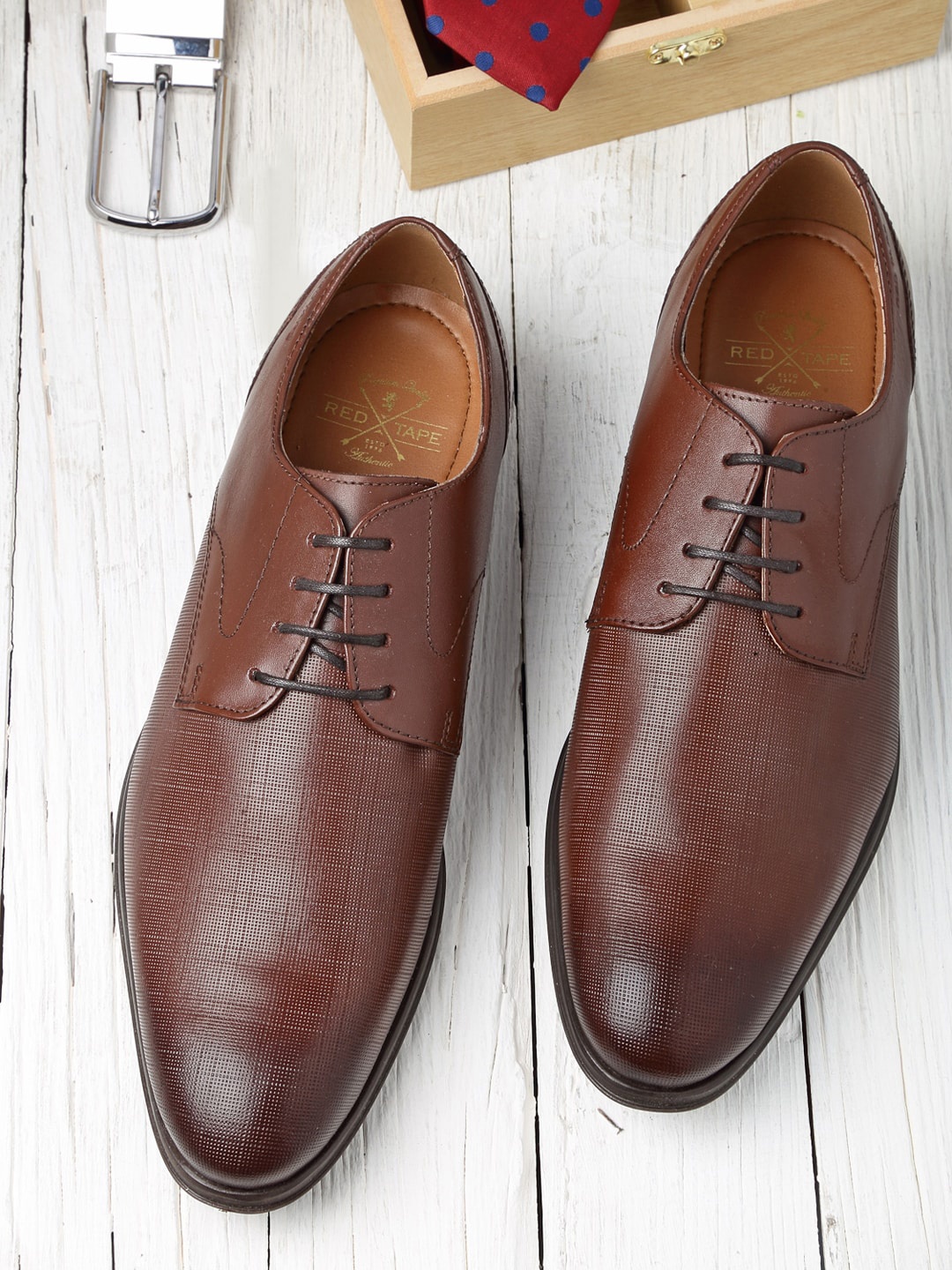 

Red Tape Men Brown Leather Formal Derby Shoes