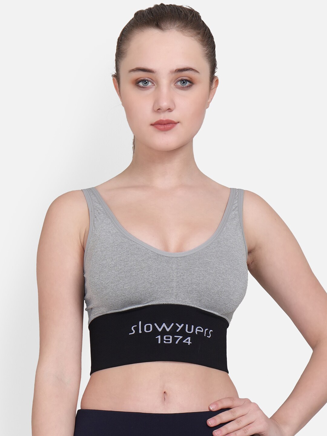 

Lebami Grey & Black Colourblocked Cotton Sports Brallete