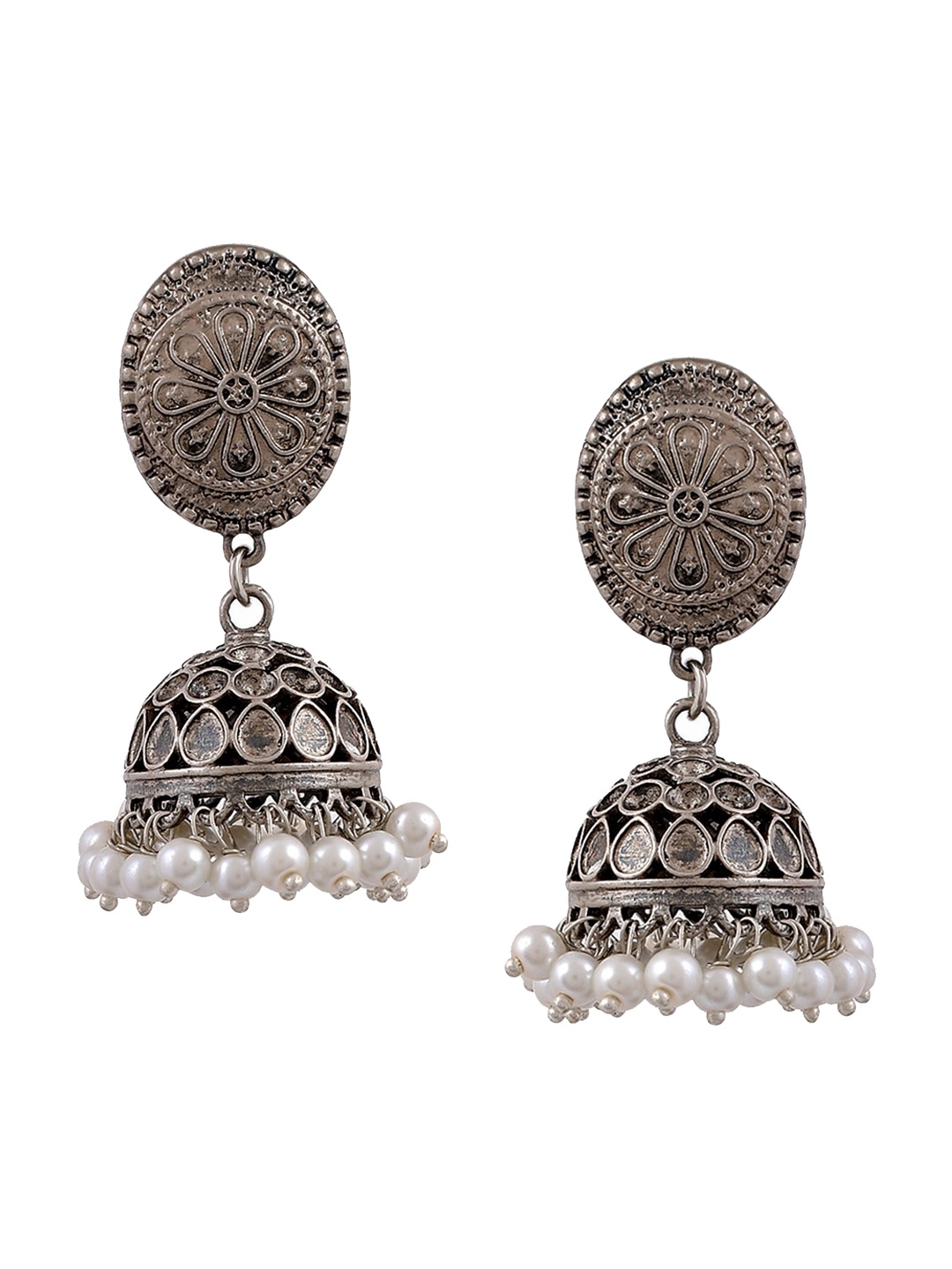 

Silvermerc Designs Silver-Toned Contemporary Jhumkas Earrings