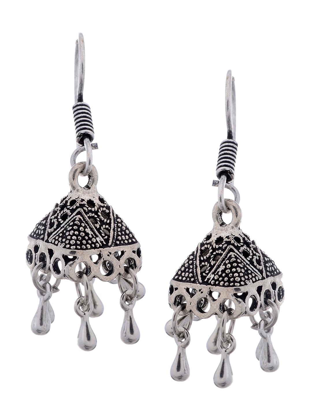 

Silvermerc Designs Silver-Toned Contemporary Jhumkas Earrings