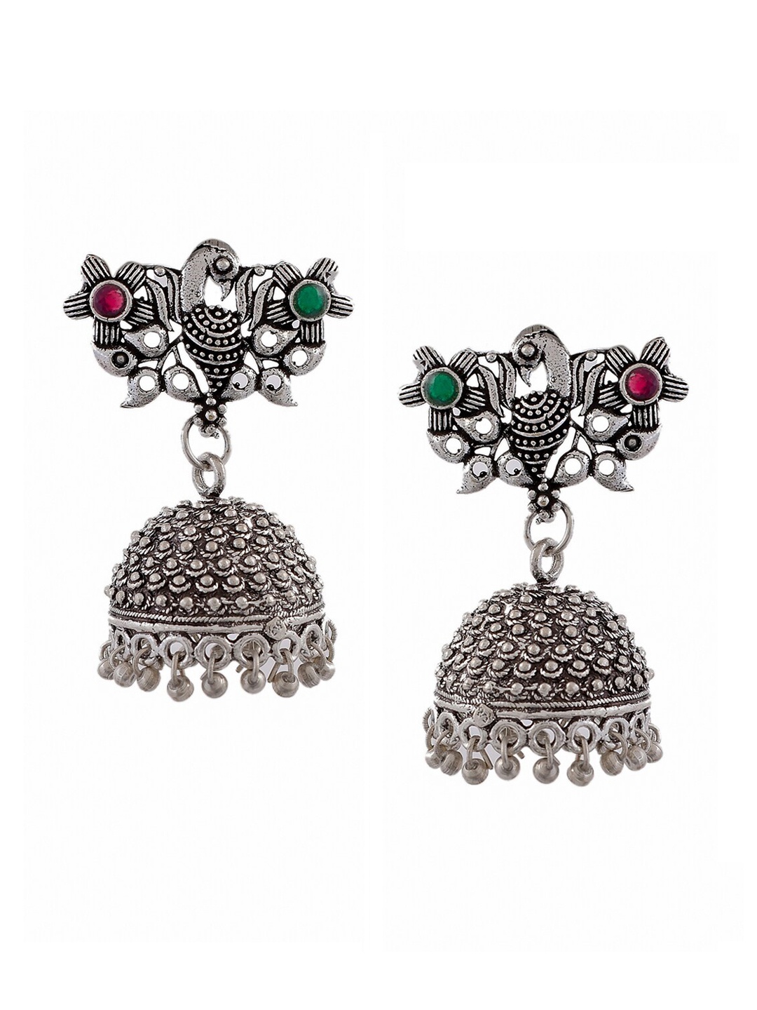 

Silvermerc Designs Silver-Toned Contemporary Jhumkas Earrings