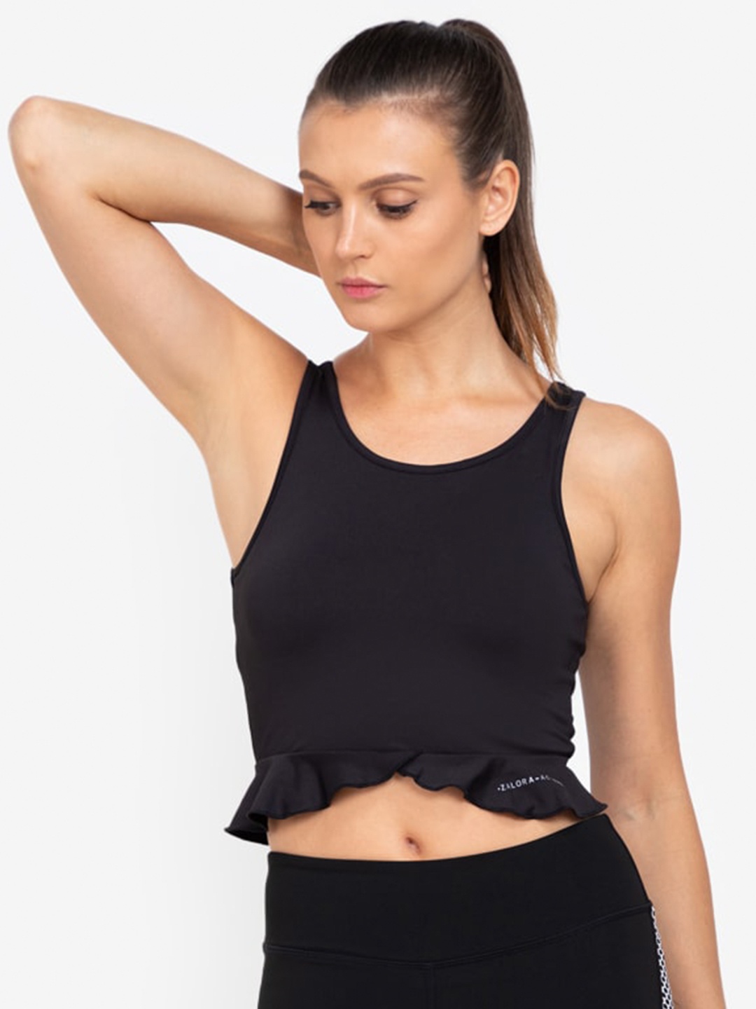 

ZALORA ACTIVE Black Frill Hem Tank Crop Top