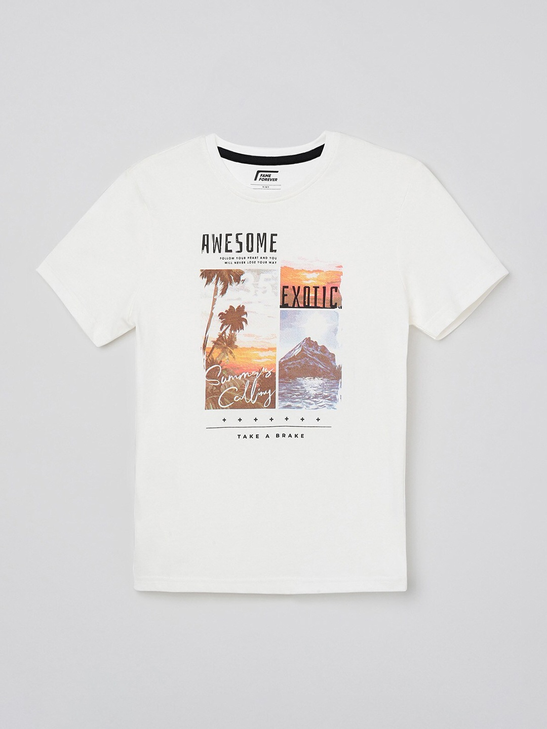 

Fame Forever by Lifestyle Boys White Printed Pure Cotton T-shirt