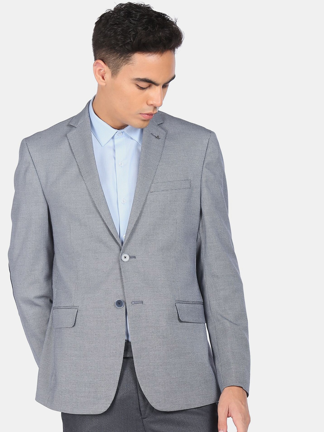 

Arrow Men Grey Self-Design Single-Breasted Formal Blazer