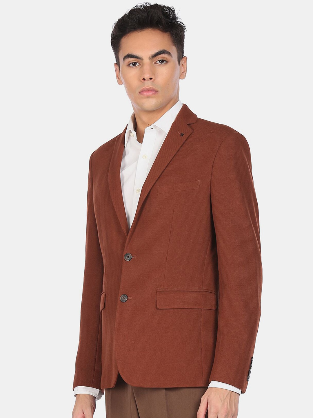 

Arrow Men Orange Slim Fit Textured Formal Blazer
