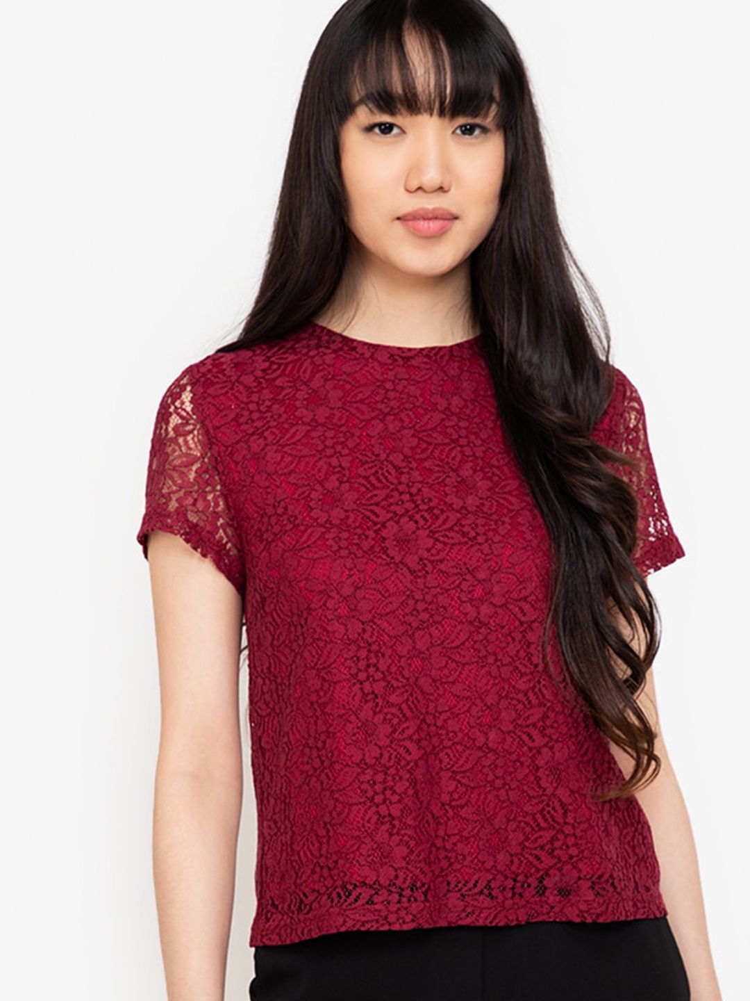 

ZALORA BASICS Red Floral Lace Top