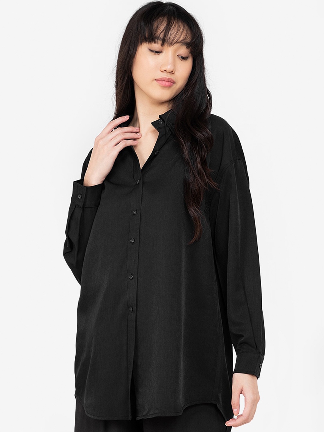 

ZALORA BASICS Black Monochrome Denim Shirt Style Top