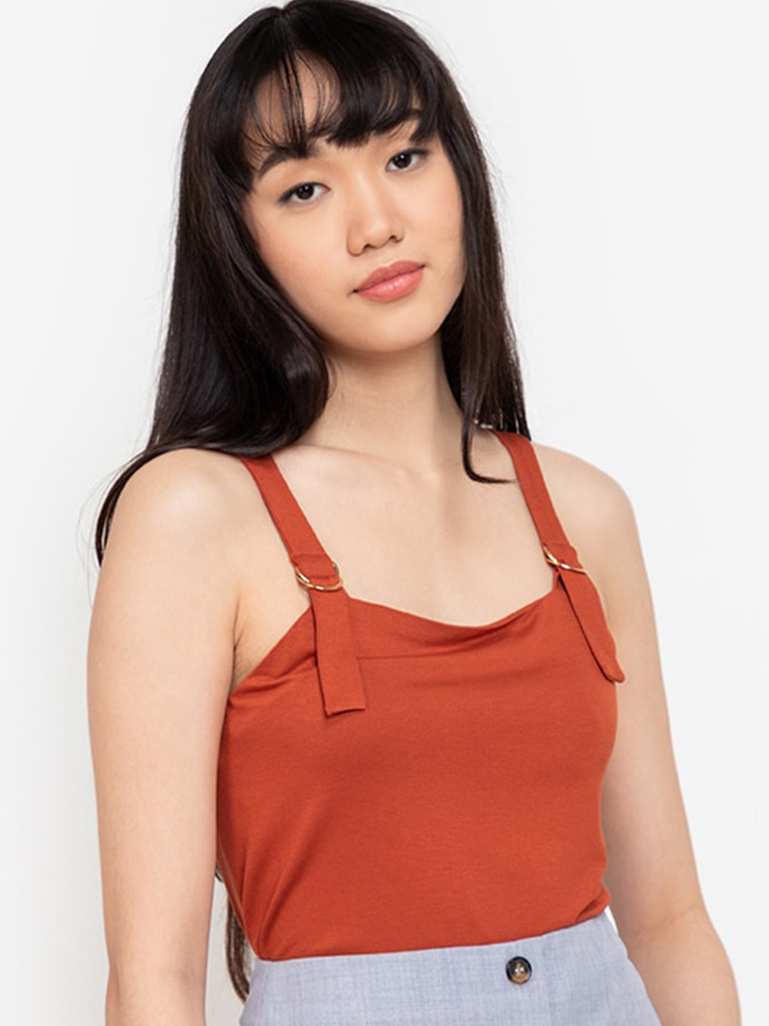 

ZALORA BASICS Women Orange Solid D Ring Square Neck Sleeveless Crop Top