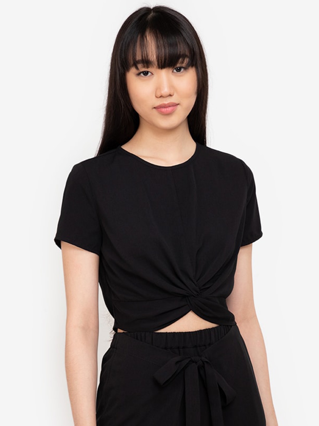 

ZALORA BASICS Black Twisted Recycled Polyester Crop Top