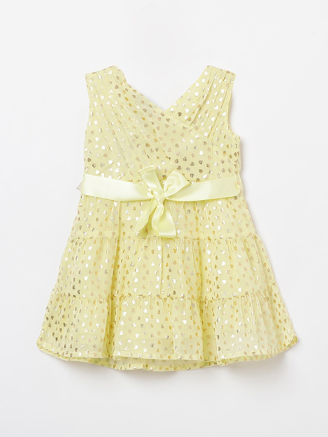 

Juniors Girls Yellow & Gold-Toned Belted Tiered Dress