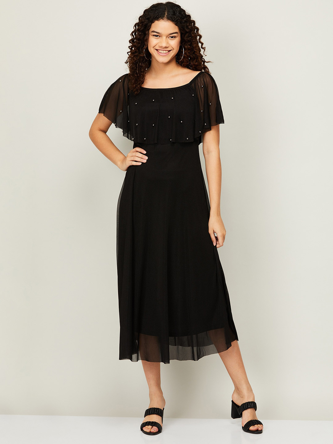 

CODE by Lifestyle Black Embellished Layered A-Line Midi Dress
