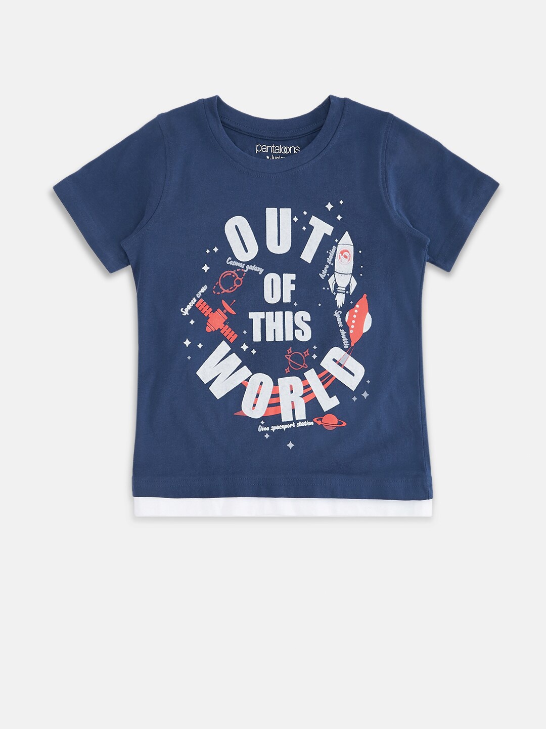 

Pantaloons Junior Boys Navy Blue & White Typography Printed T-shirt