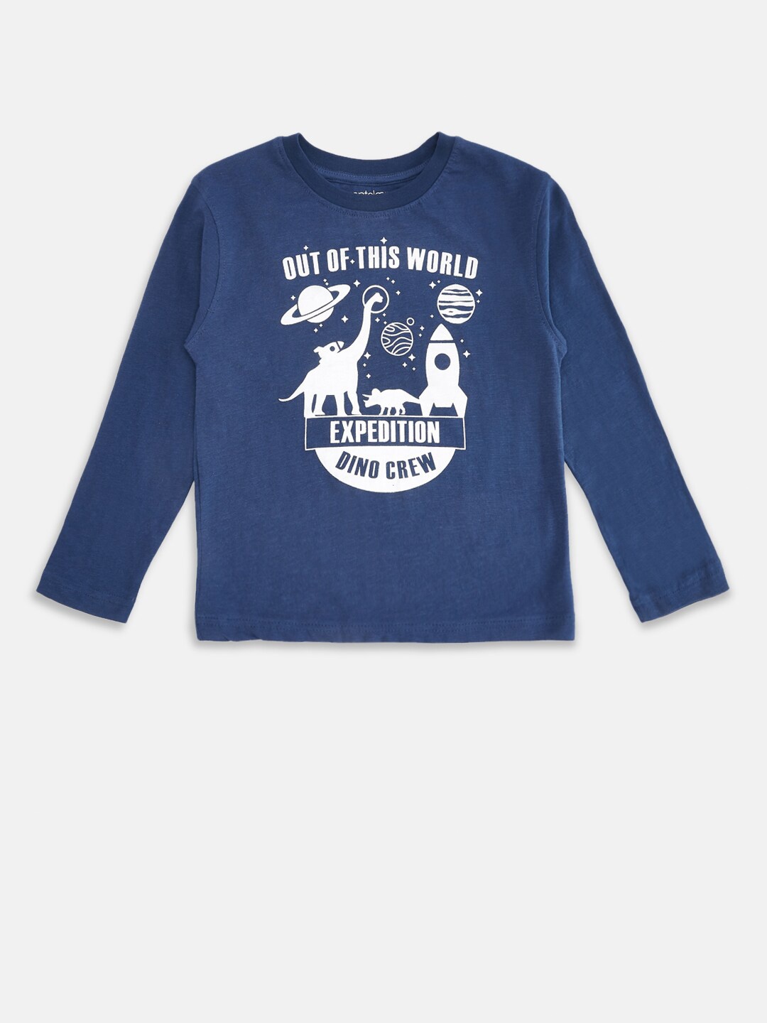 

Pantaloons Junior Boys Navy Blue Typography Printed Pure Cotton T-shirt
