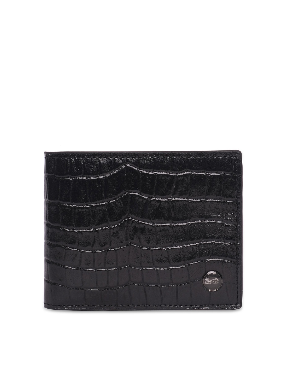 

Belwaba Men Black Textured Leather Two Fold Wallet