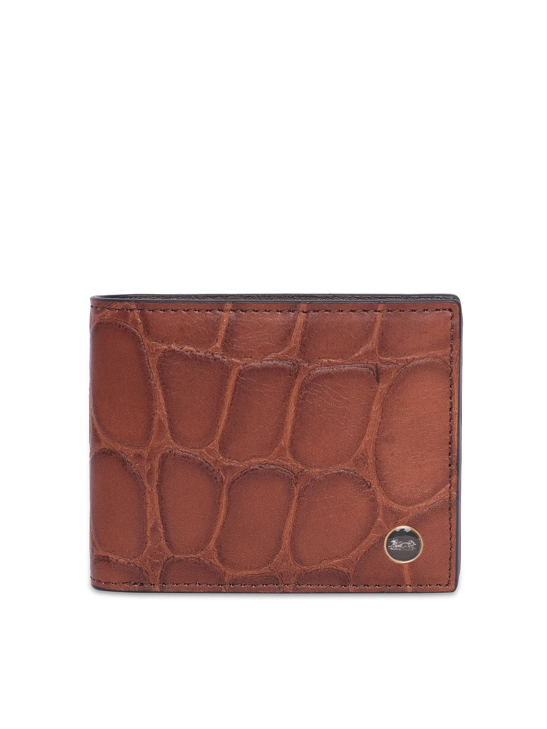 

Belwaba Men Brown Geometric Textured Leather Two Fold Wallet