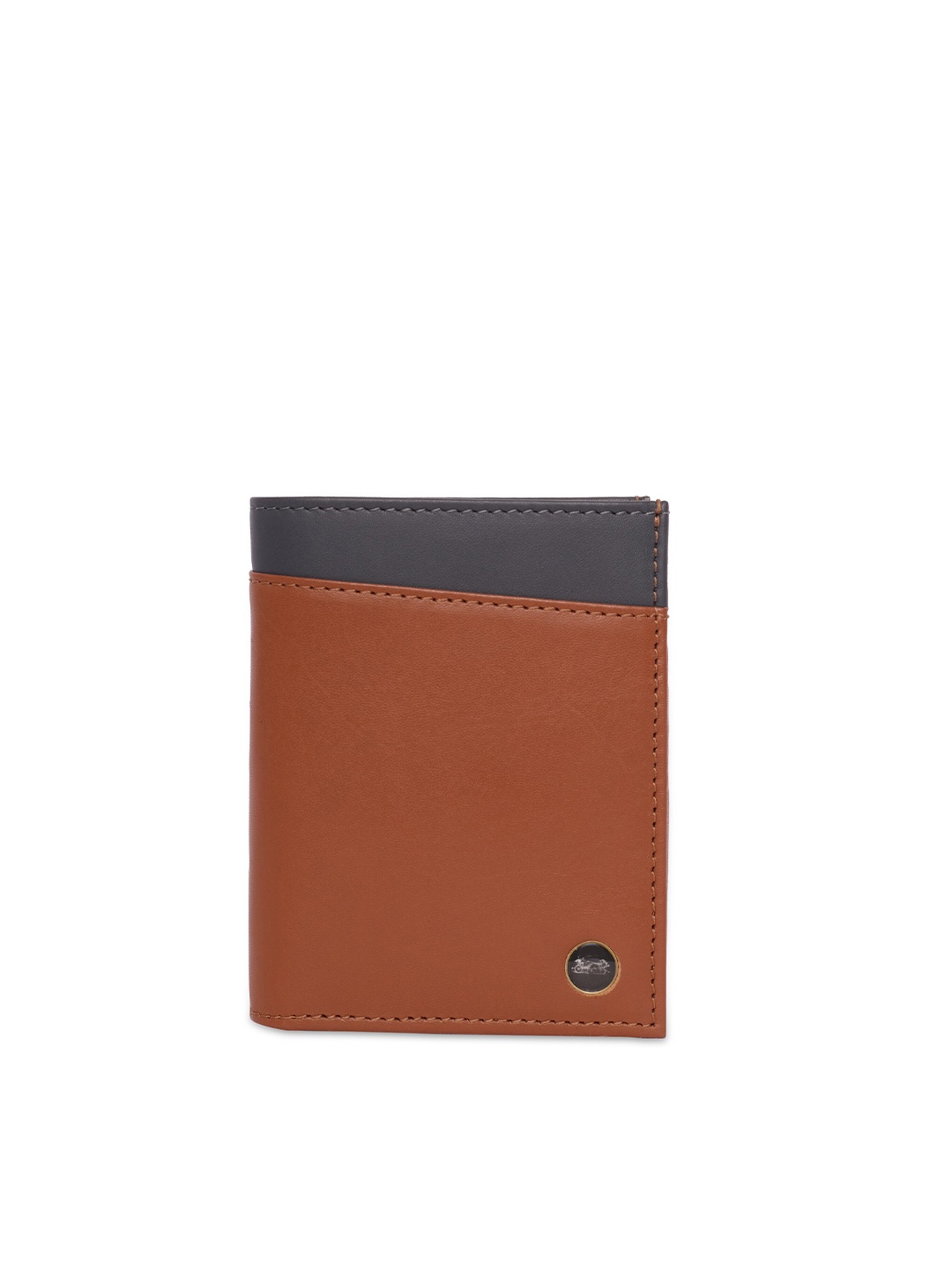 

Belwaba Men Brown & Grey Colourblocked Leather Card Holder