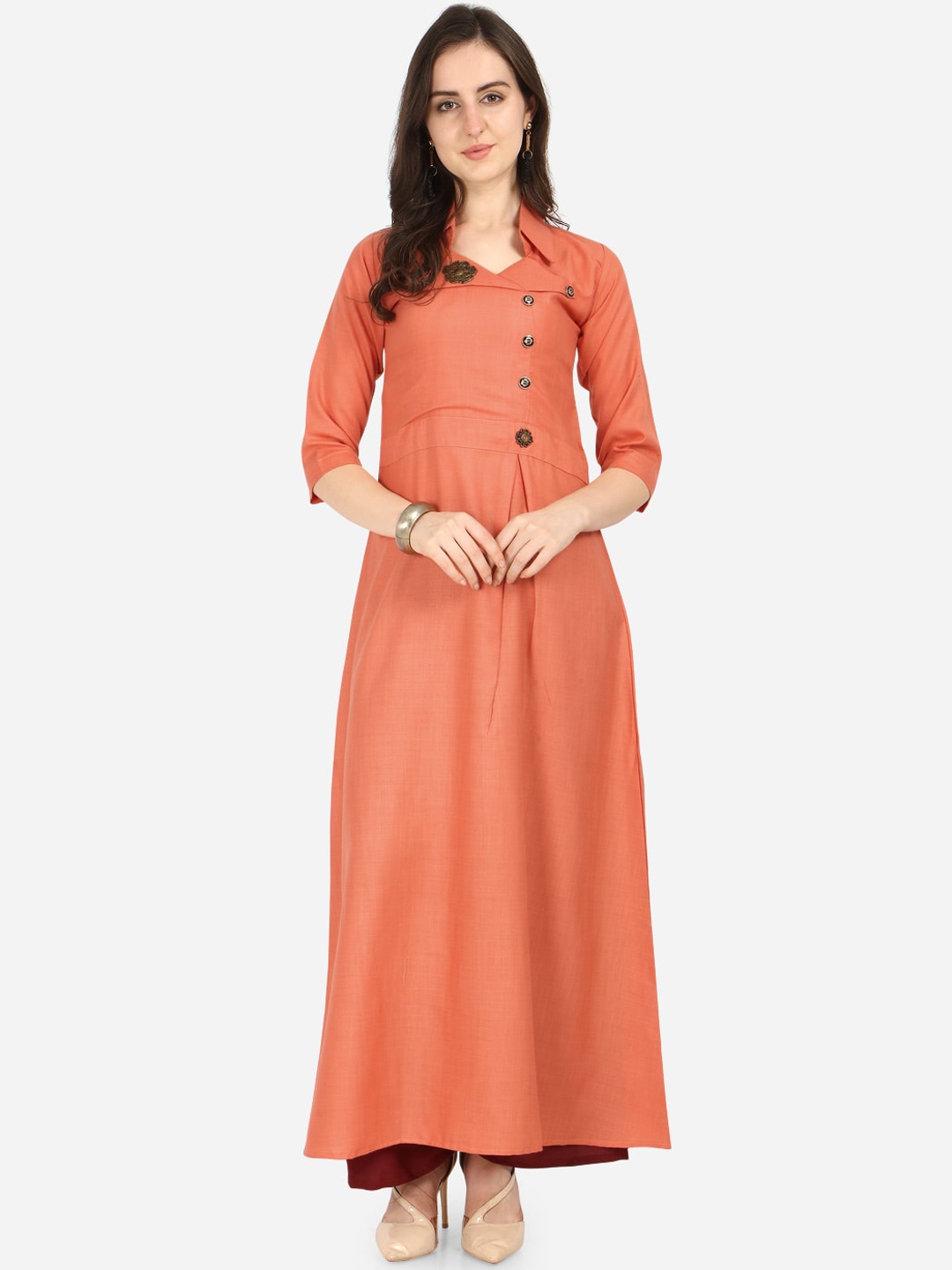 

KALINI Women Peach Embellished Cotton Anarkali Kurta