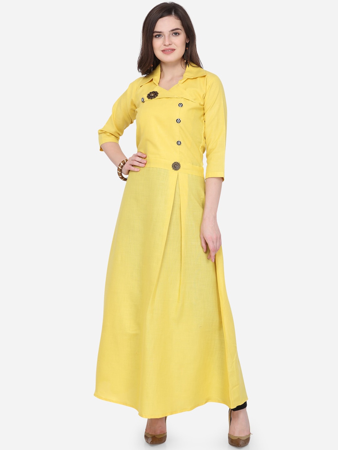 

KALINI Women Yellow Solid Cotton A-line Kurta