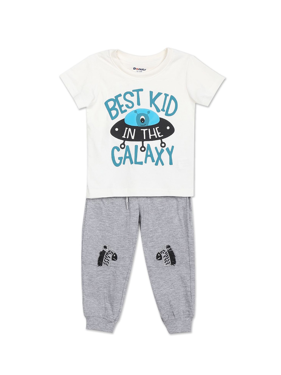 

Donuts Boys Grey & White Printed T-shirt with pyjama set
