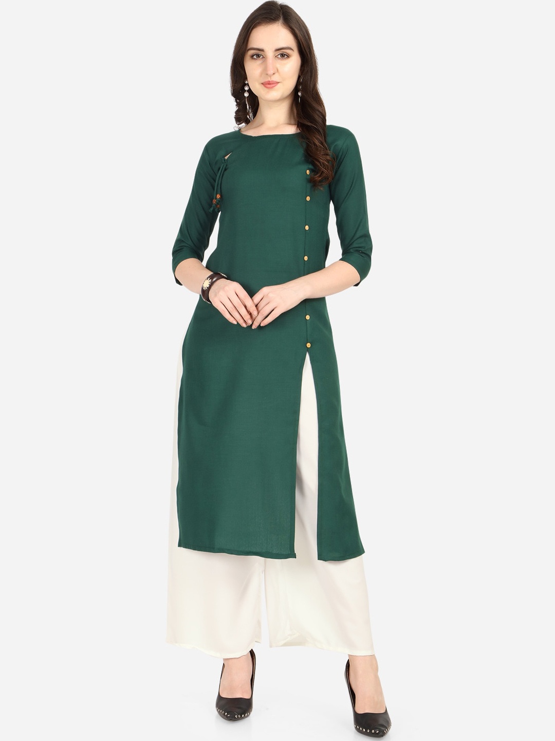 

KALINI Women Green Cotton Slub Kurta
