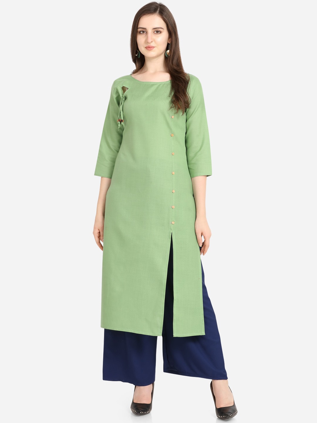 

KALINI Women Green Cotton Straight Kurta