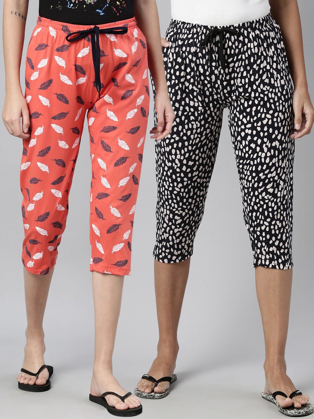 

Kryptic Women Pack of 2 Printed Pure Cotton Capris, Orange