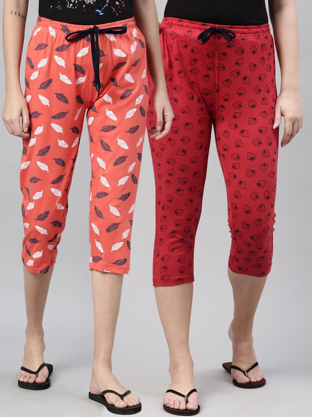 

Kryptic Women Pack of 2 Orange & Red Printed Capris