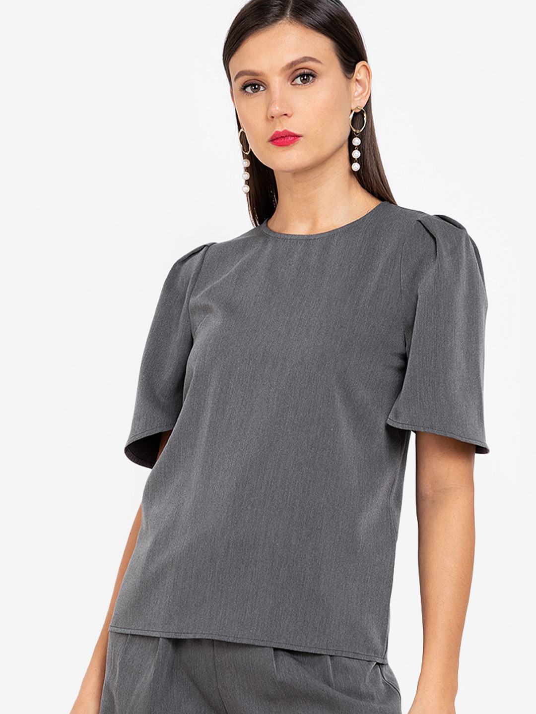 

ZALORA WORK Grey Flared Sleeves Boxy Top