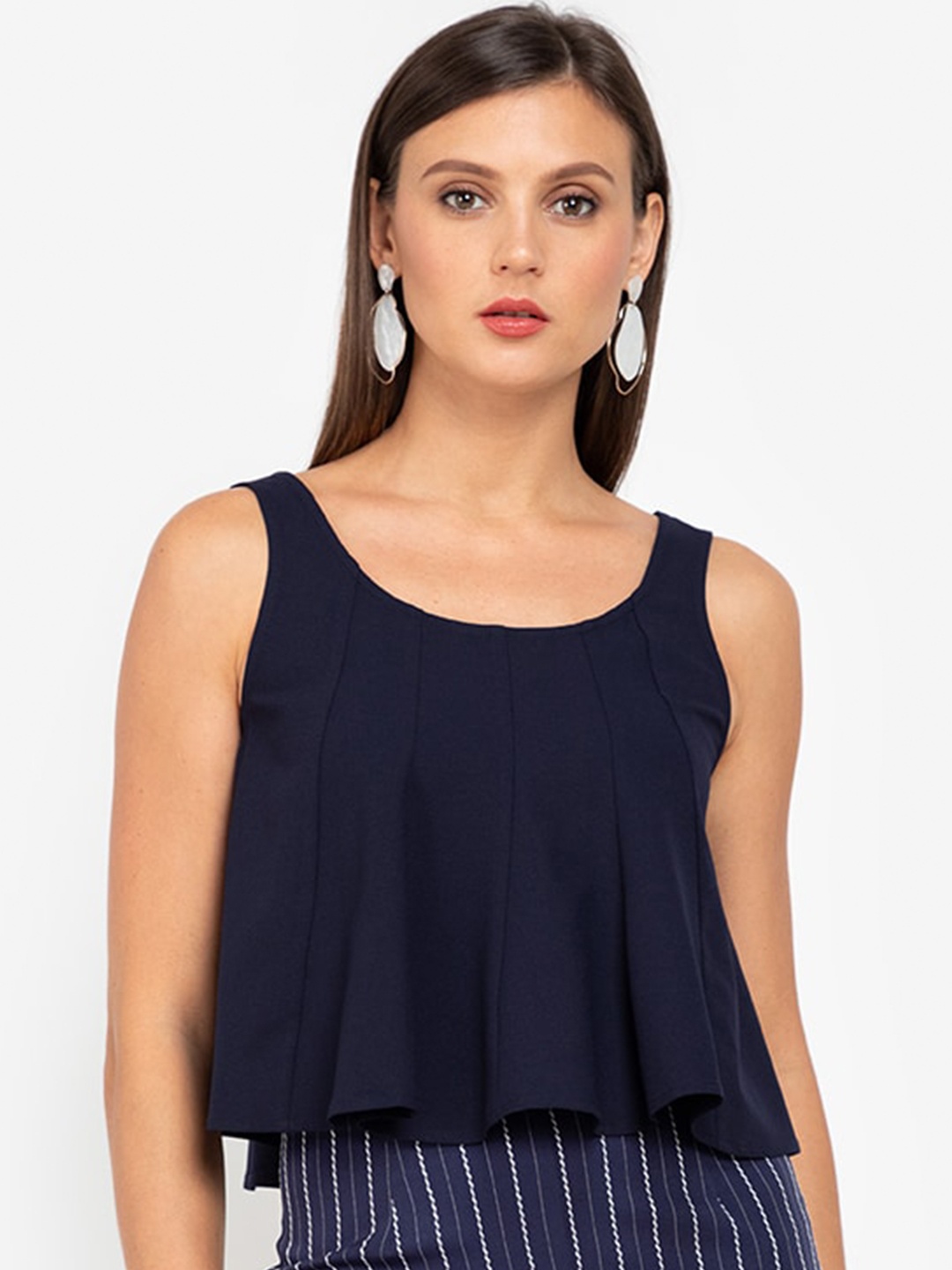 

ZALORA WORK Navy Blue Gathered & Pleated A-line Crop Top