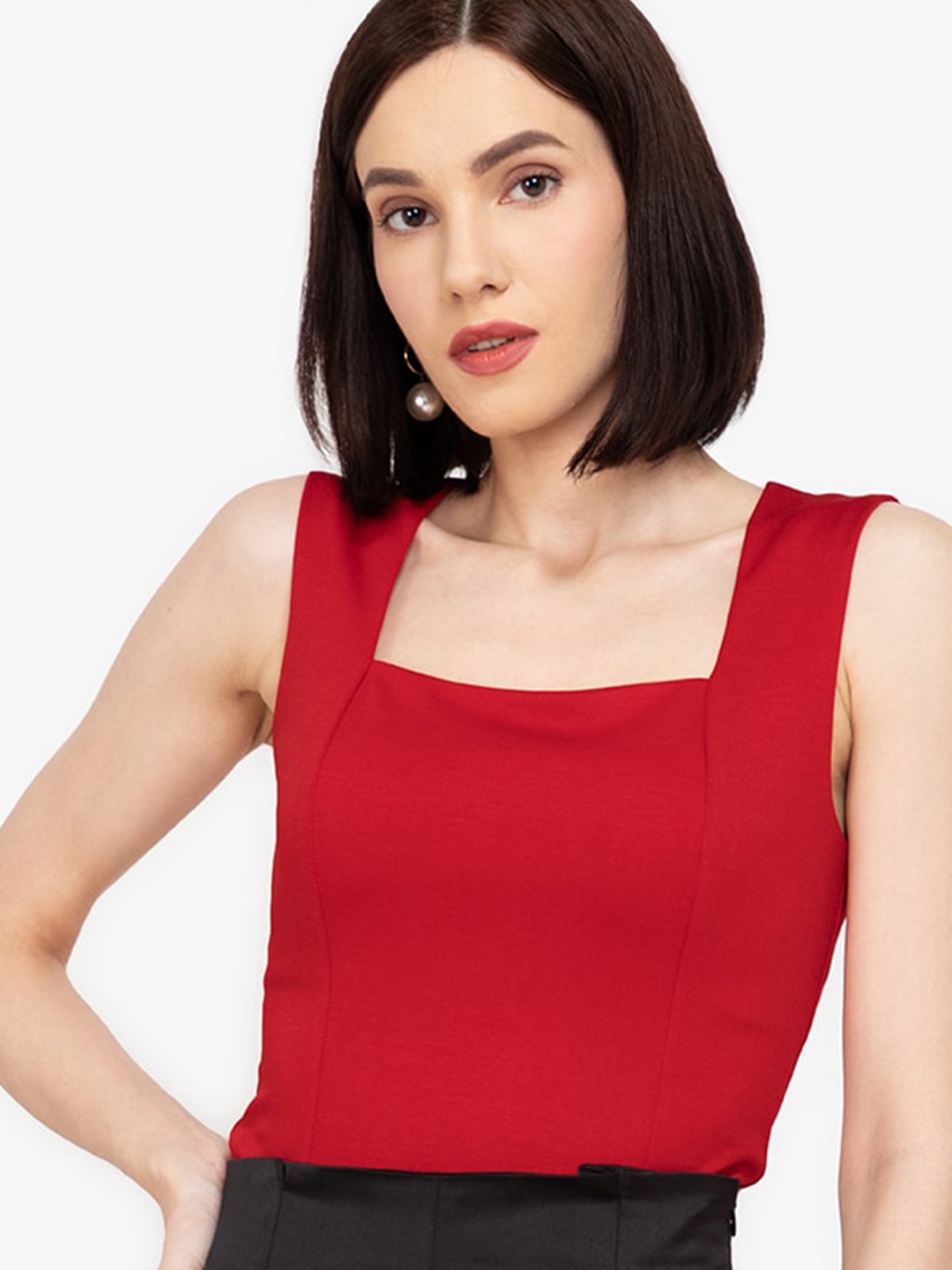 

ZALORA WORK Red Solid Fitted Crop Top