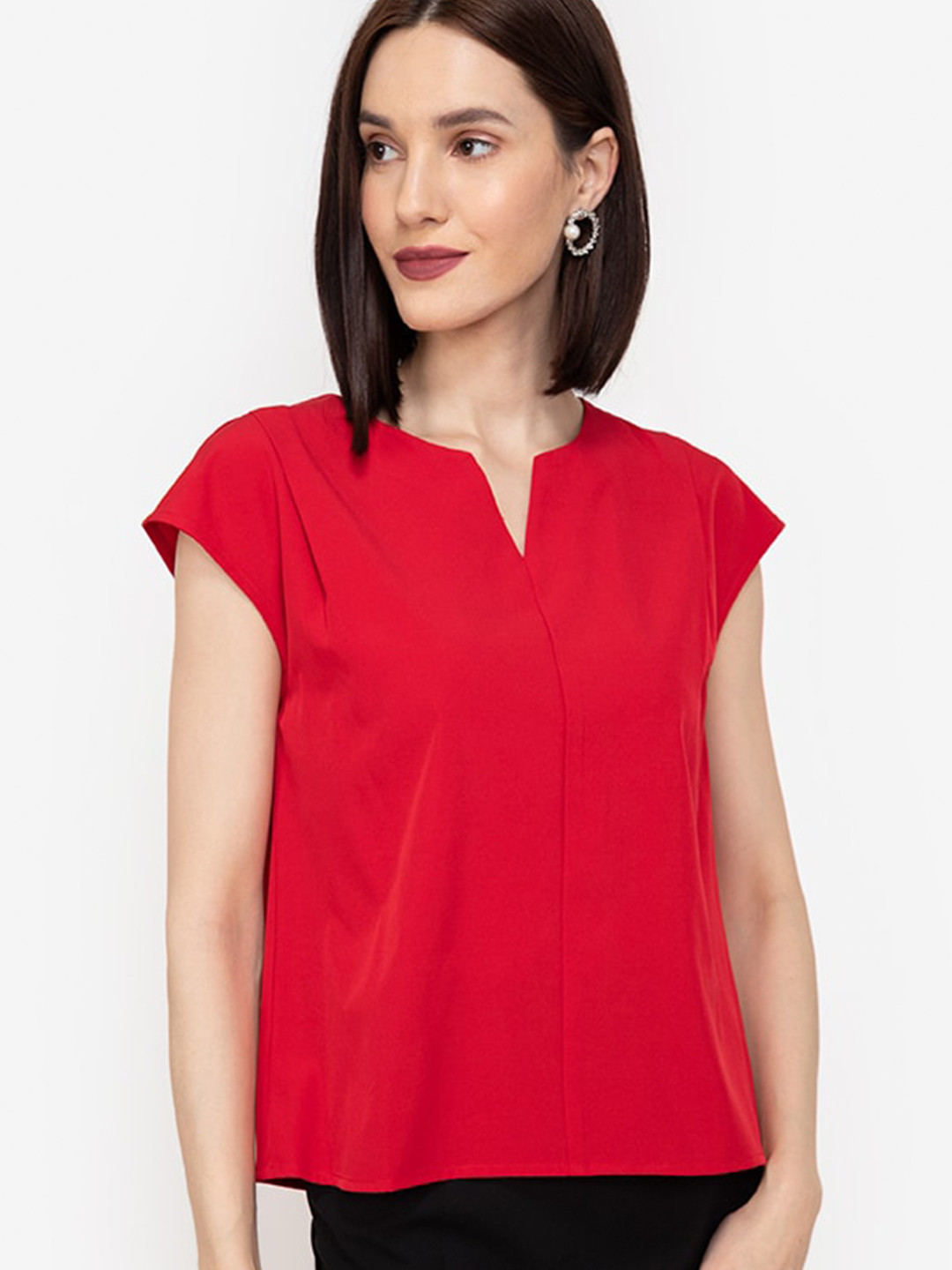 

ZALORA WORK Women Solid Red Cap Sleeves Top