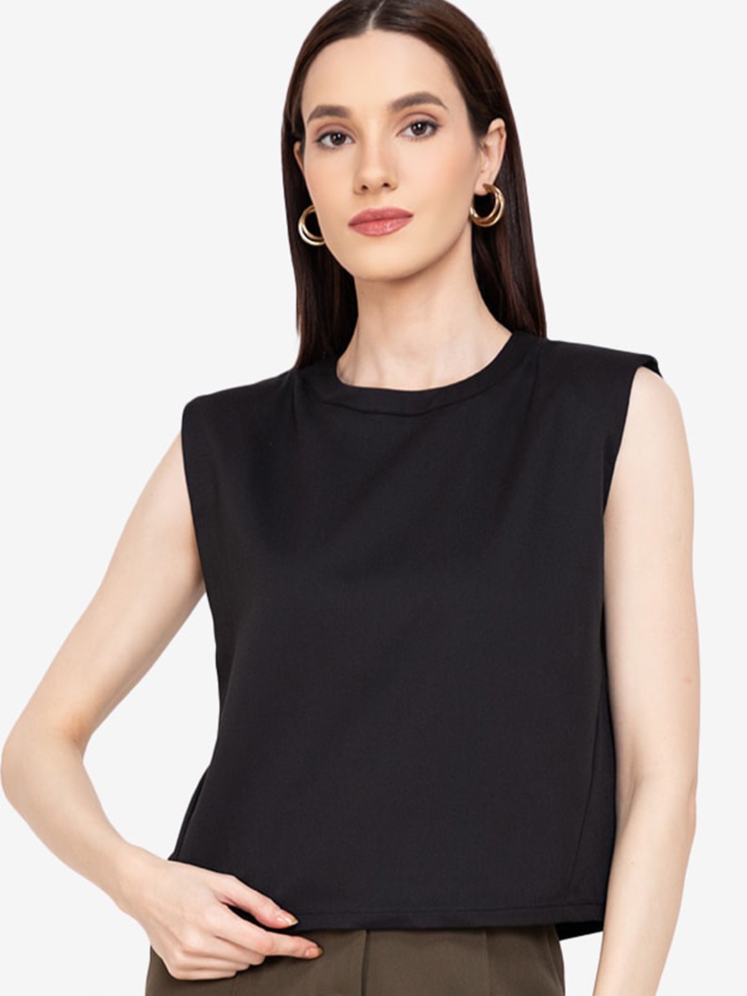 

ZALORA WORK Black Boxy Crop Top