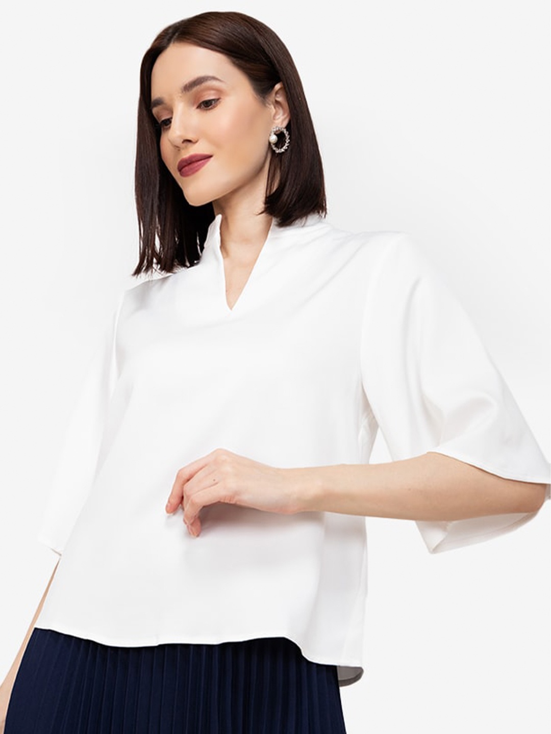 

ZALORA WORK White Mandarin Collar Top