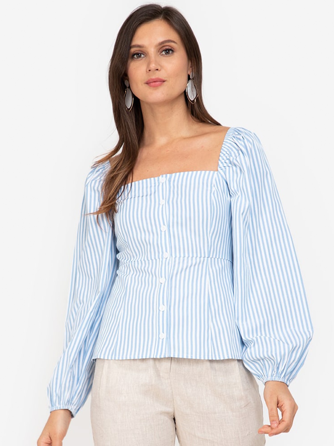 

ZALORA WORK Women Blue & White Striped Top