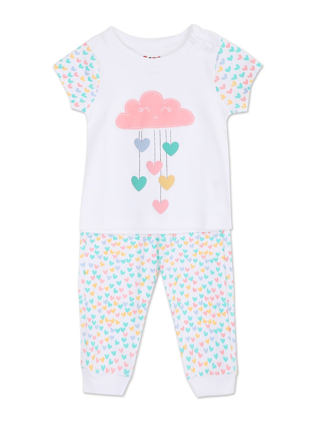 

Donuts Girls White Printed T-shirt with Trousers