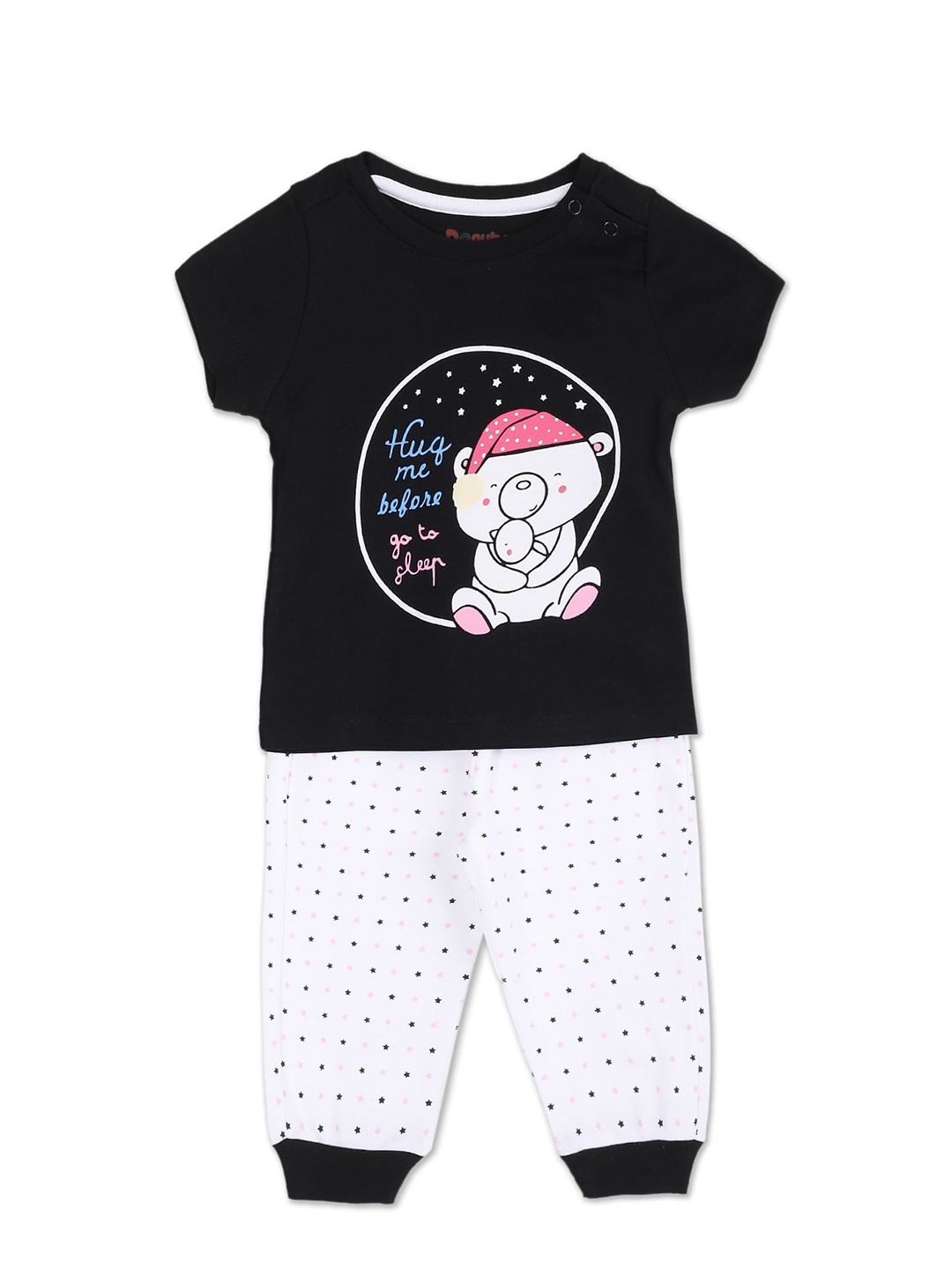 

Donuts Girls Black & White Printed T-shirt with Joggers