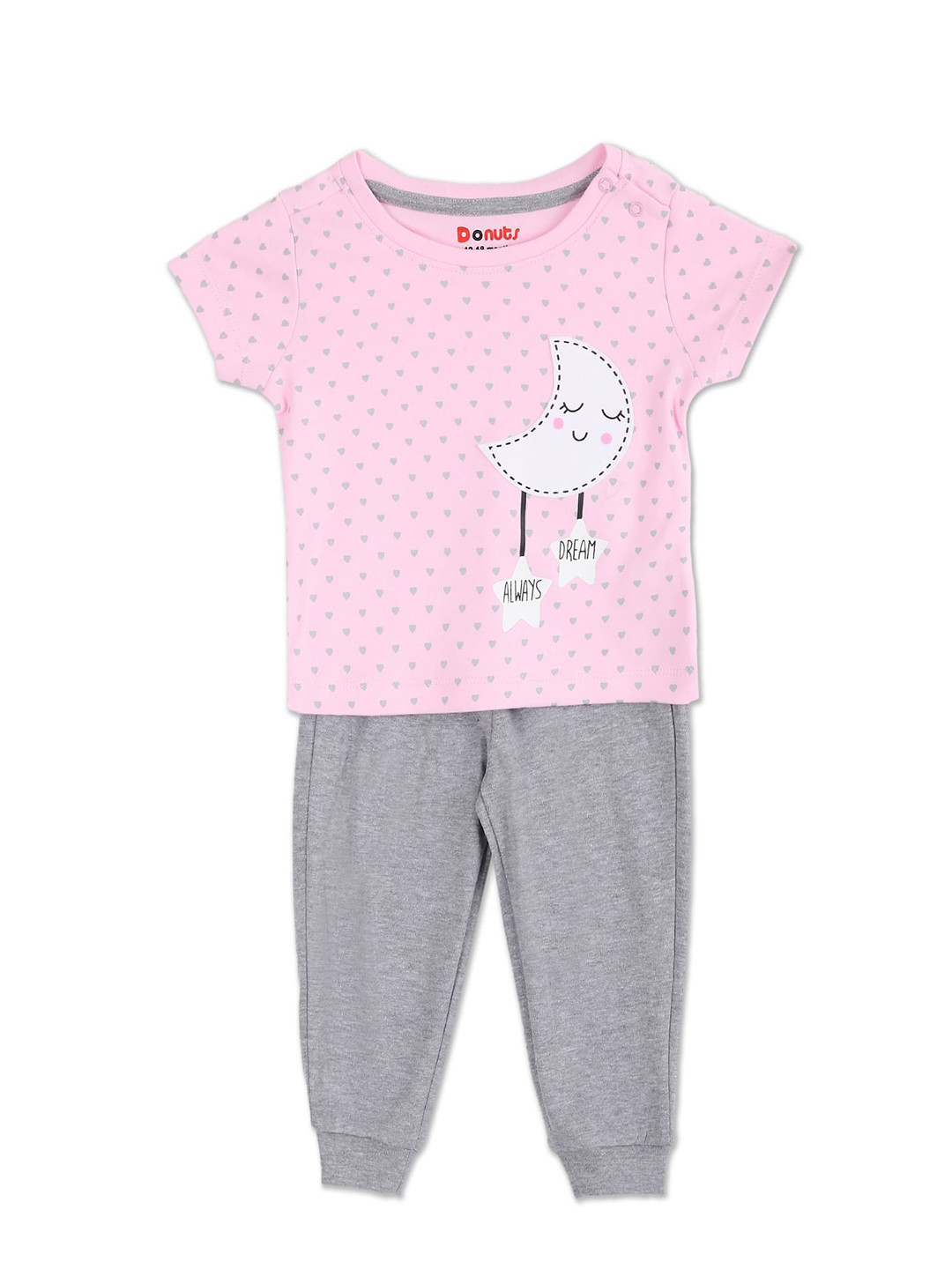 

Donuts Girls Pink & Grey Printed T-shirt with Trousers