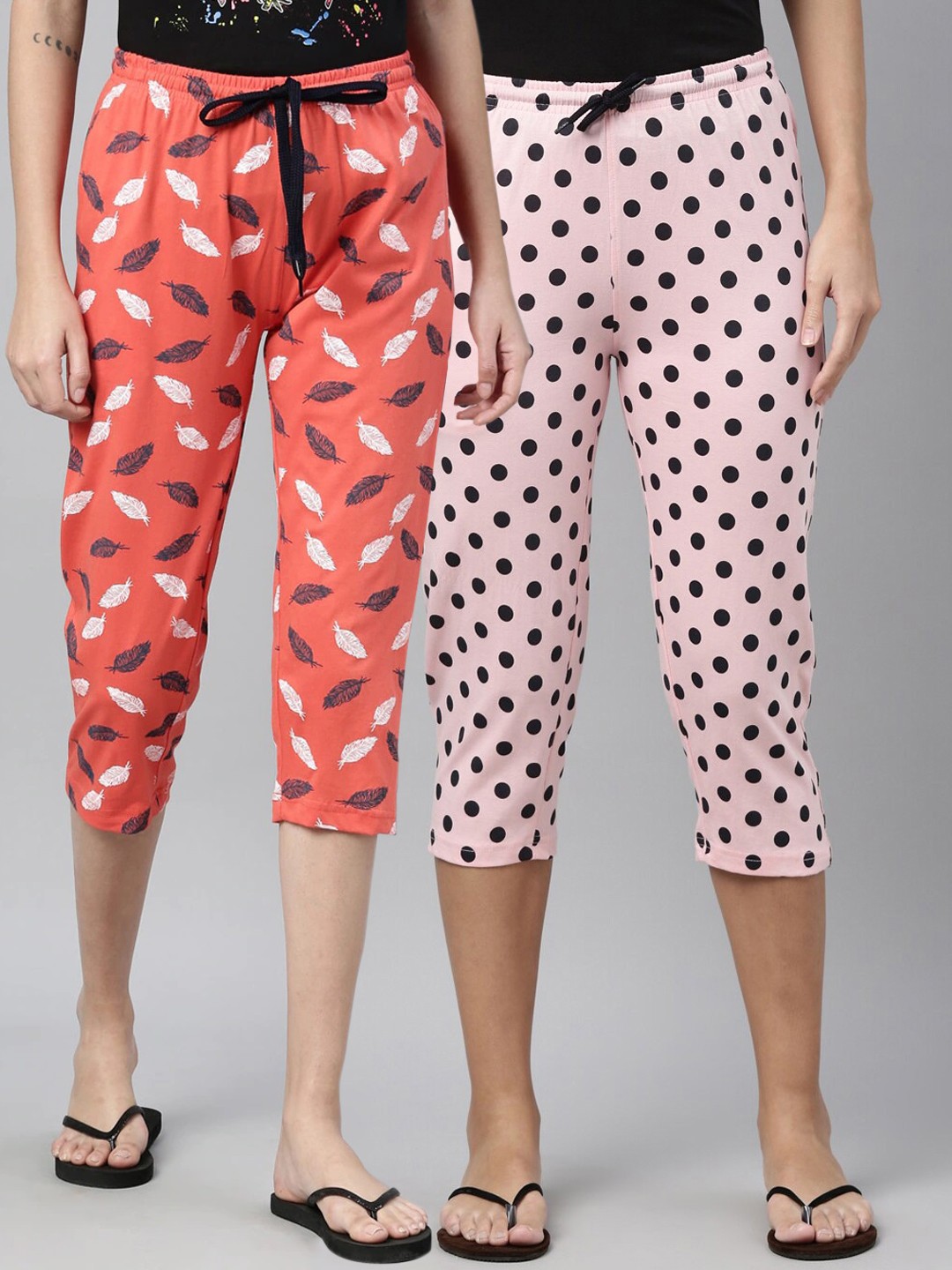 

Kryptic Women Pack Of 2 Orange & Pink Printed Pure Cotton Capris