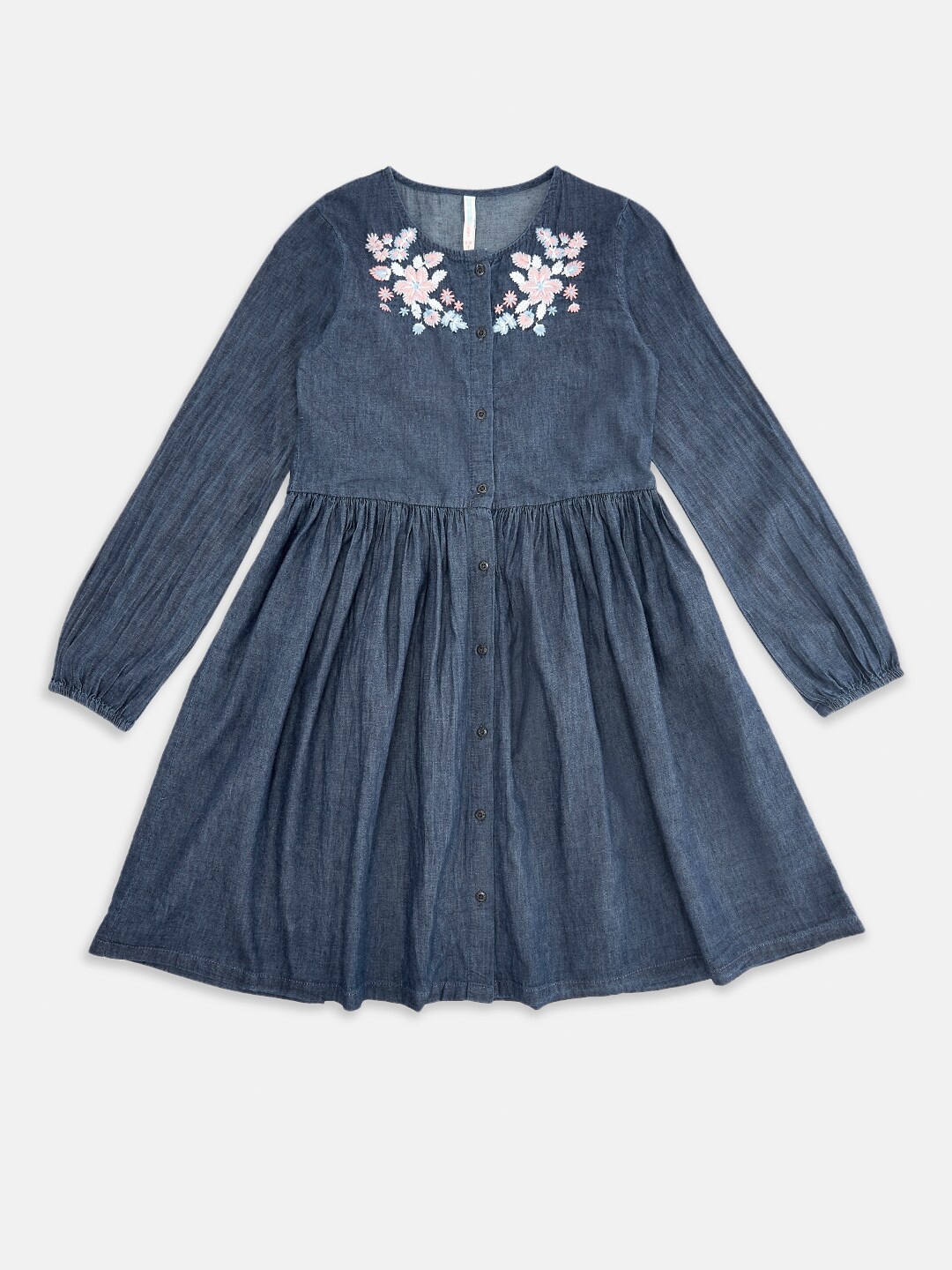 

Pantaloons Junior Blue Solid Dress With Embroidered Detail