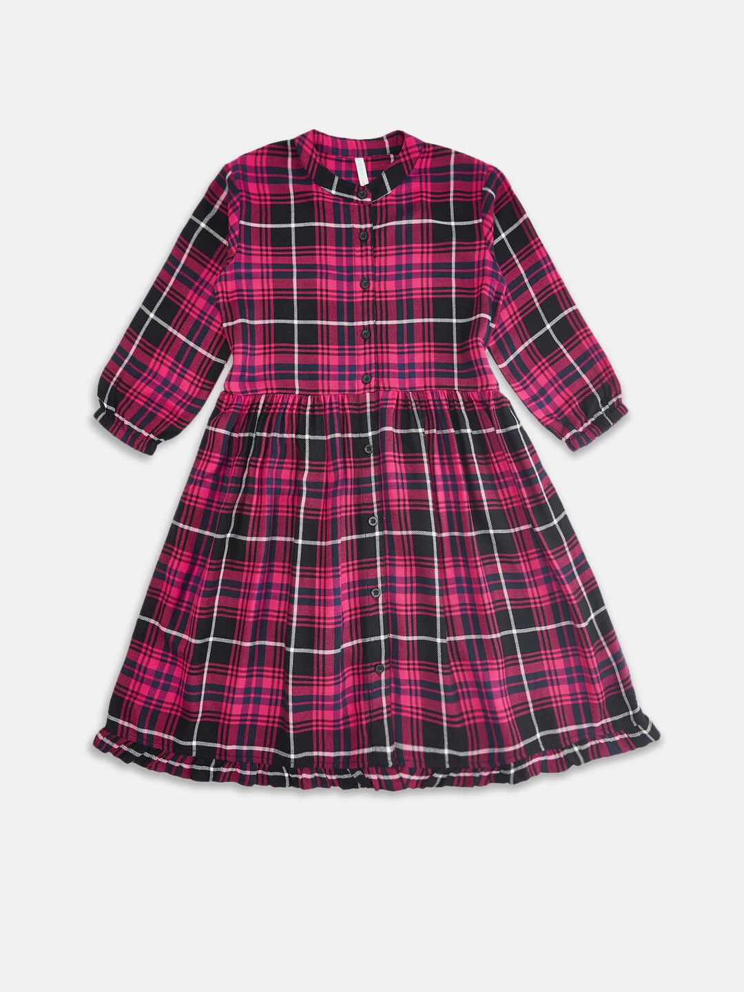 

Pantaloons Junior Girls Fuchsia & Black Checked Pure Cotton Fit & Flare Dress