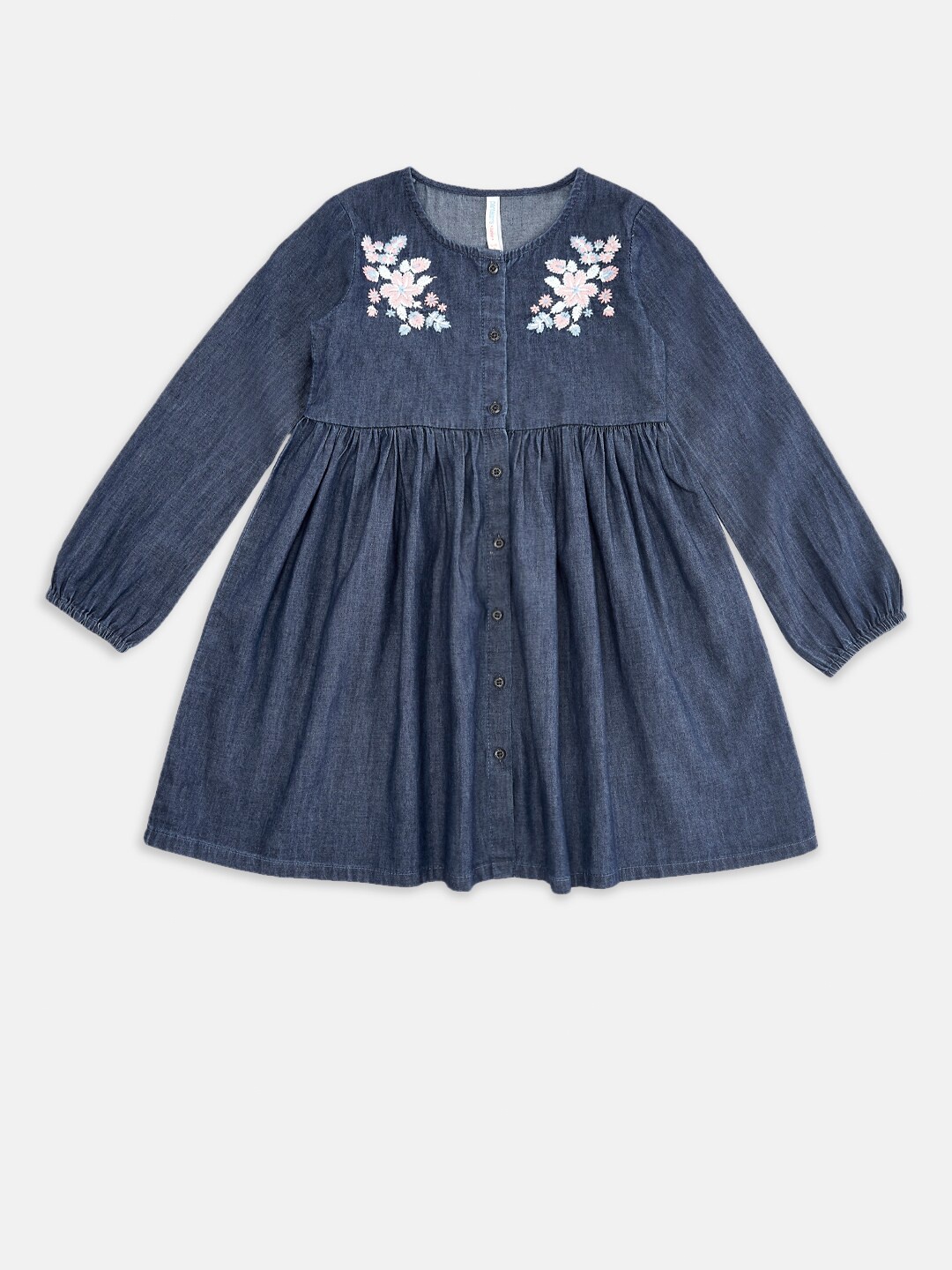 

Pantaloons Junior Girls Blue Floral Embroidered A-Line Cotton Dress