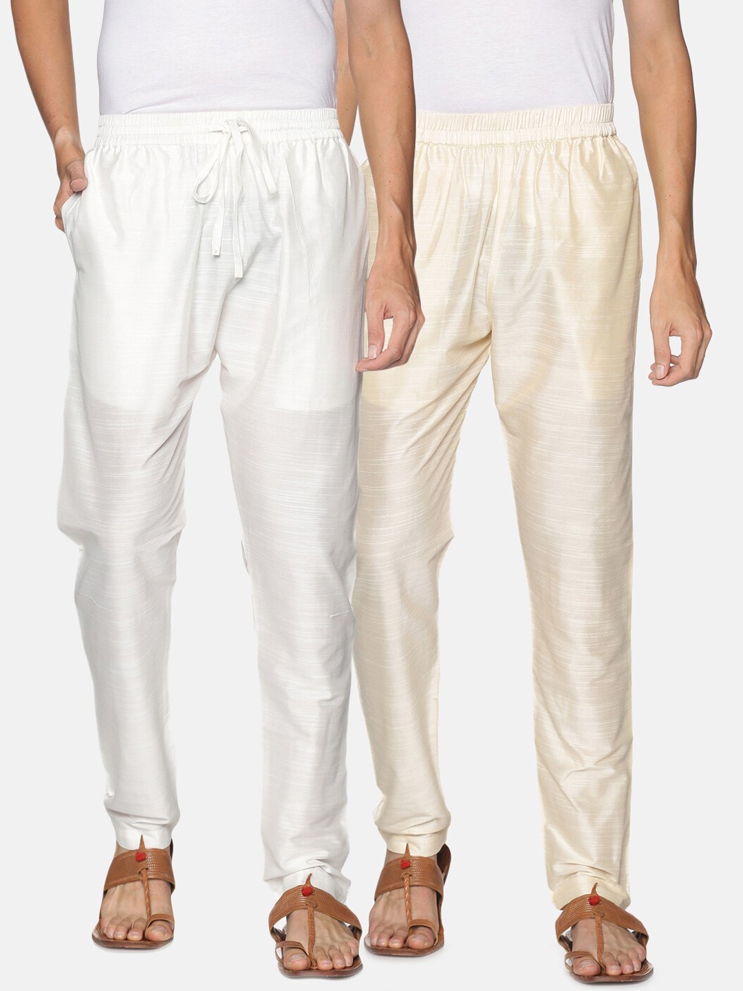 

Saffron Threads Men Pack of 2 Solid Straight-Fit Pyjamas, White