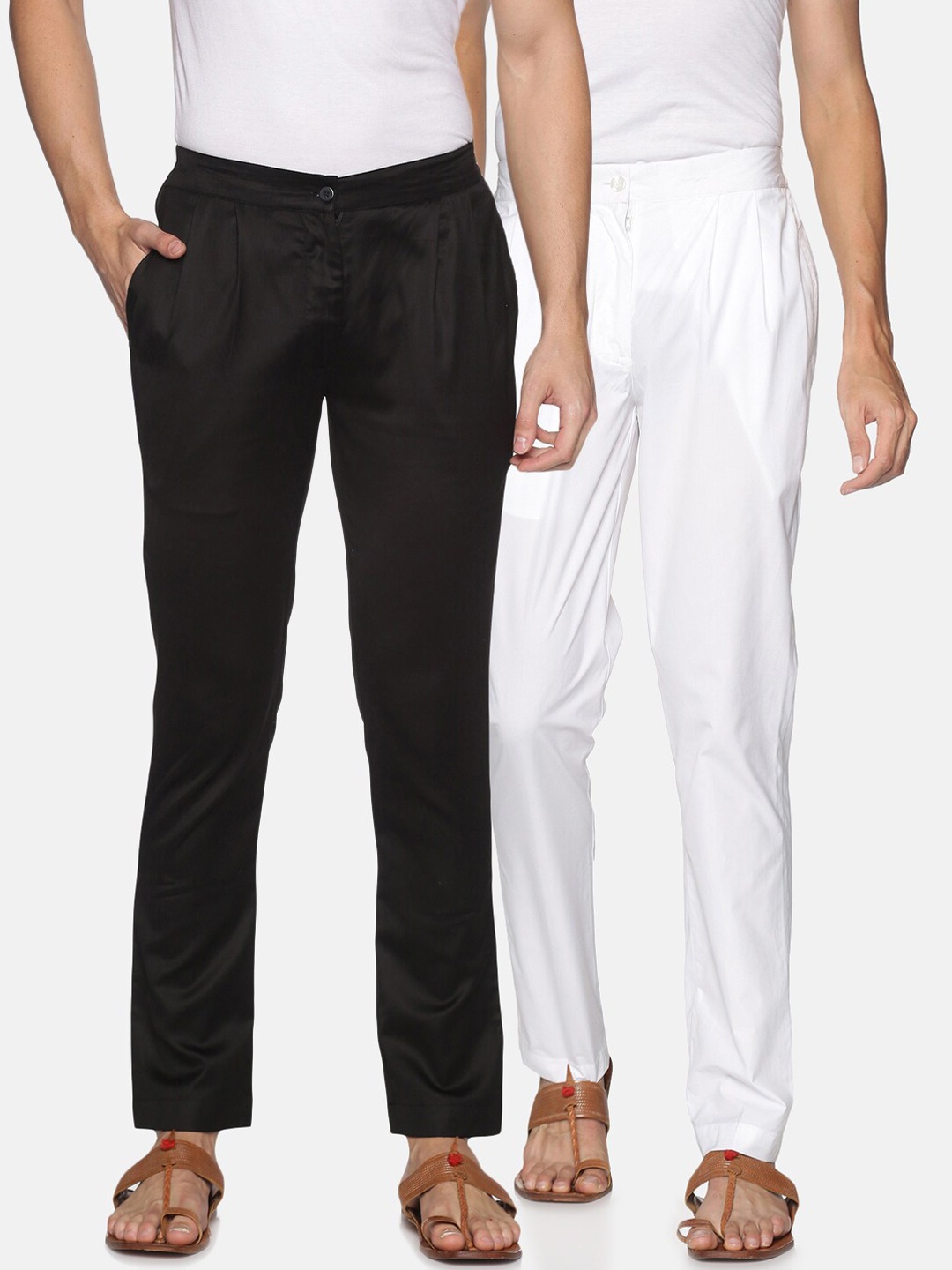 

Saffron Threads Men Black & White Solid Pyjamas Pack Of 2
