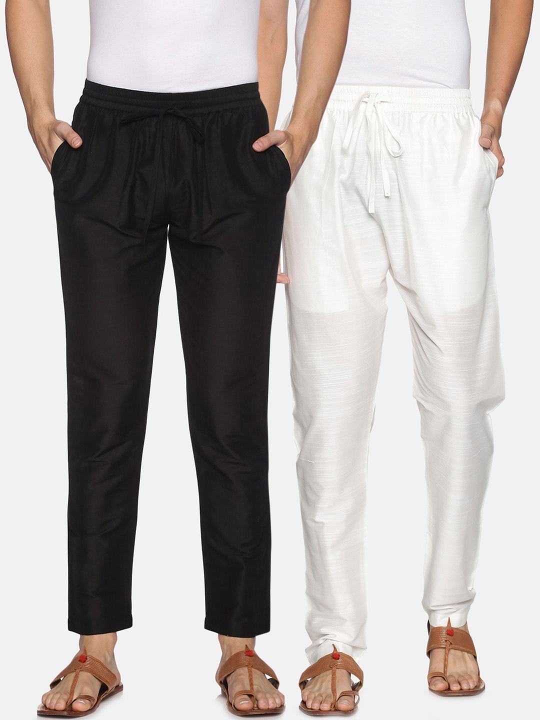 

Saffron Threads Men Pack Of 2 Solid Straight-Fit Pyjamas, Black
