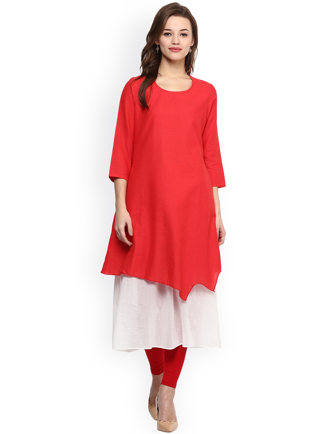 

RANGMANCH BY PANTALOONS Women Red & White Solid A-Line Kurta